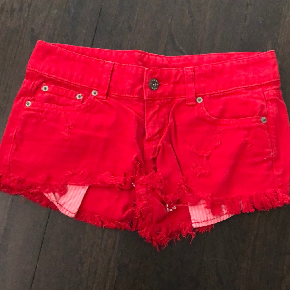 LF red denim shorts